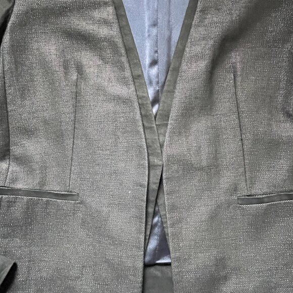 Elie Tahari Black Blazer Jacket Leather Trimmed Linen/Cotton- Size 10 - Picture 11 of 12